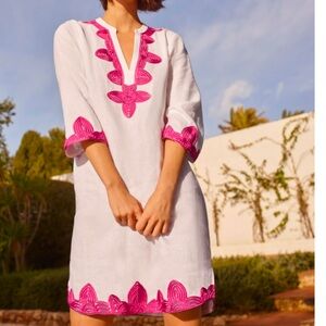 BODEN BELLA EMBROIDERED LINEN DRESS SIZE 10